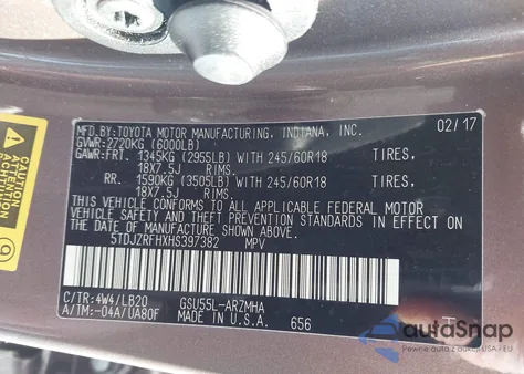 2017 Toyota Highlander Xle from USA, damaged, VIN 5TDJZRFHXHS397382